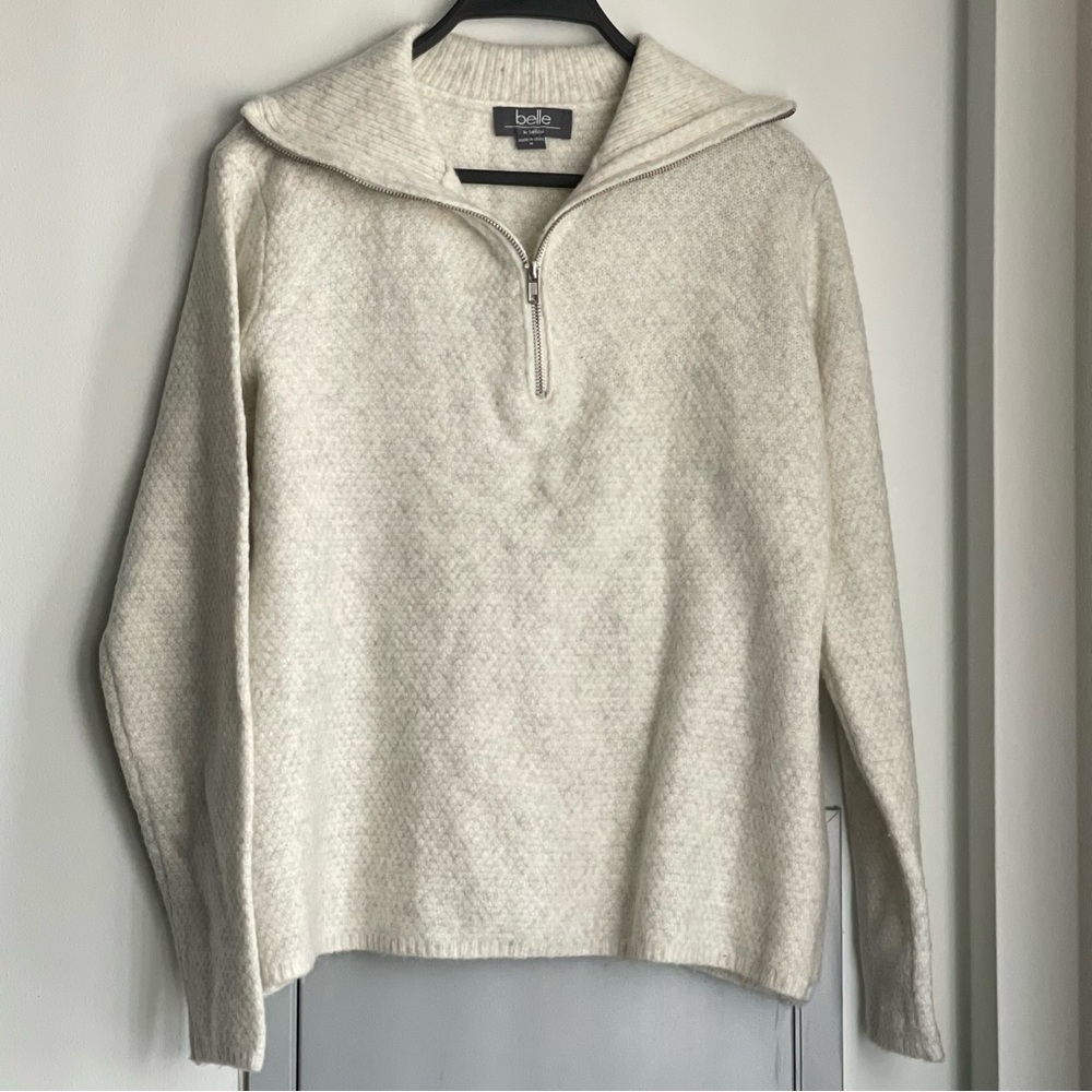 BELLE BY BELLDINI Light Heather Grey Quarter Zip Wool Blend Sweater